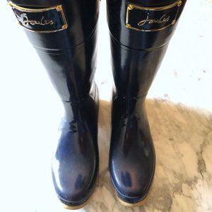 Joules Navy Rain Boots with Red Bow